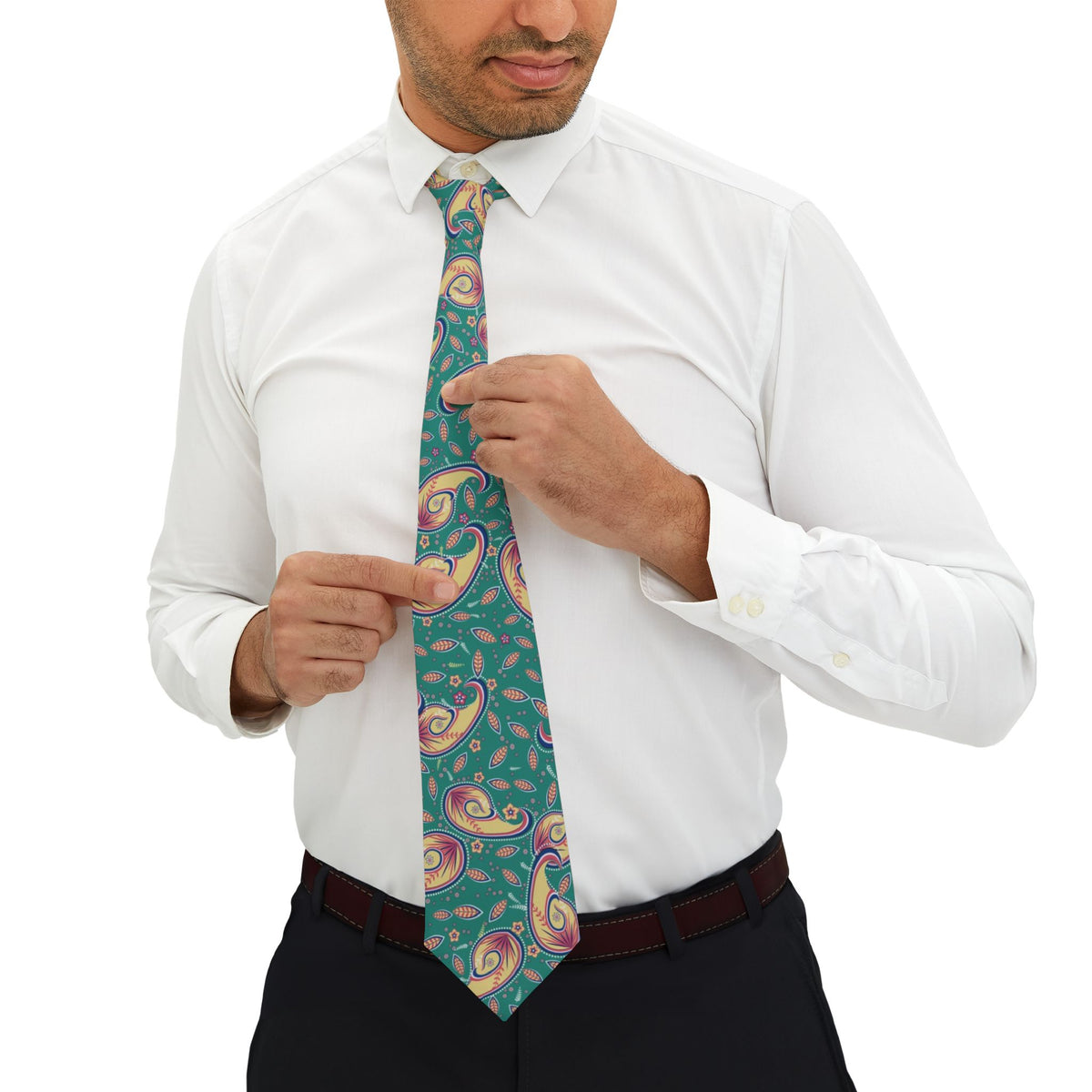 Zichy Satin Edition - Jade & Coral Fern Paisley Tie