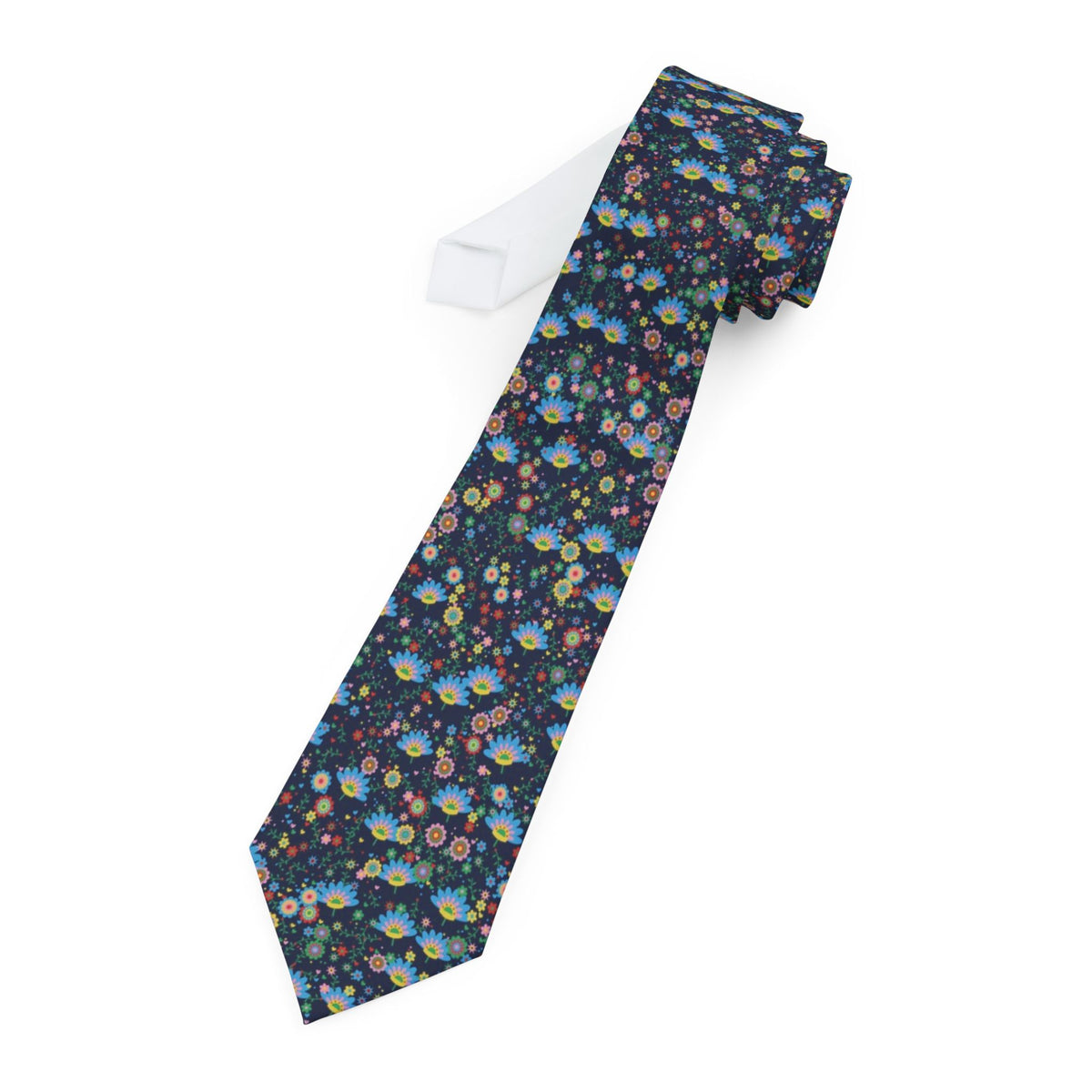 Lindenov Satin Edition - Navy Multicolor Folk Floral Tie