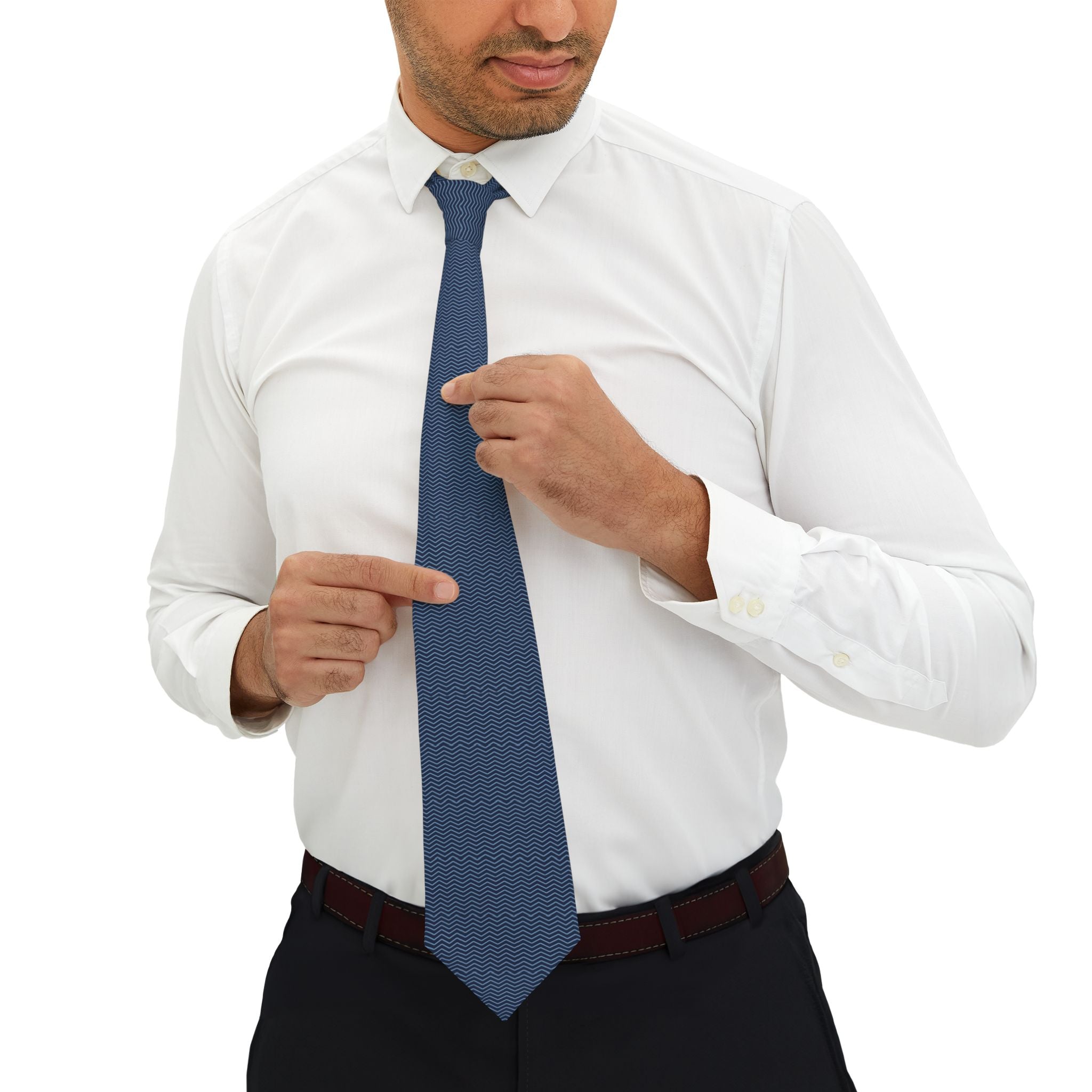 Peone Talisman Tie - Navy Sky Herringbone