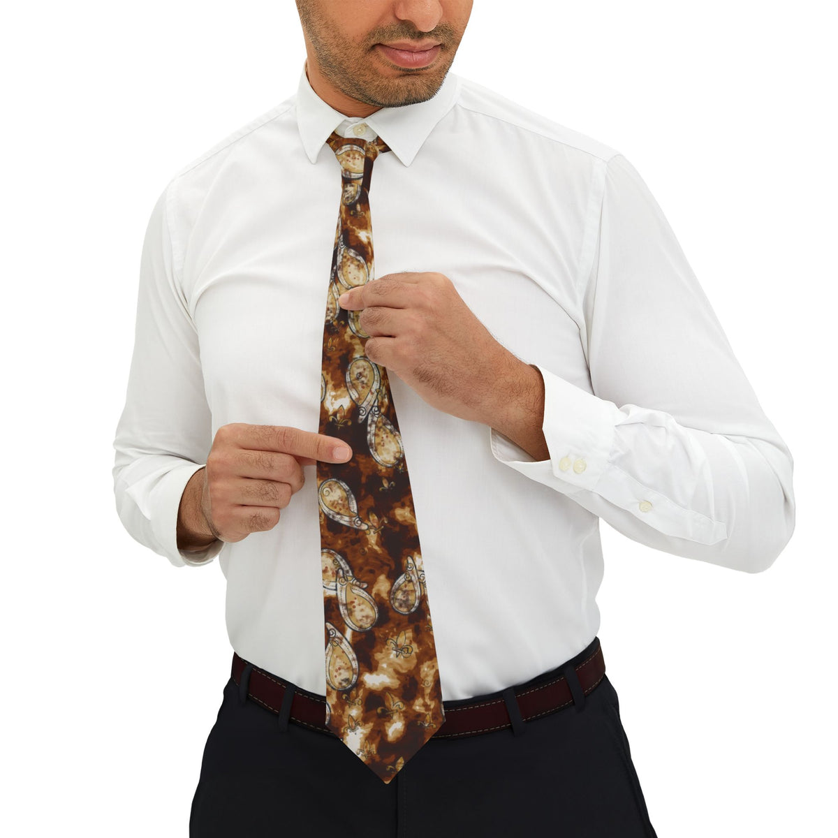 Borromeo Satin Edition - Umber & Cream Watercolour Paisley Tie