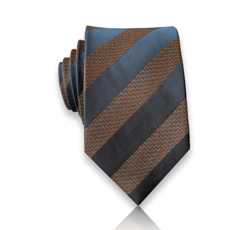 Du Fay - ブラウン&ネイビーのテクスチャードストライプシルクネクタイ - スマートなコントラストとさりげない個性