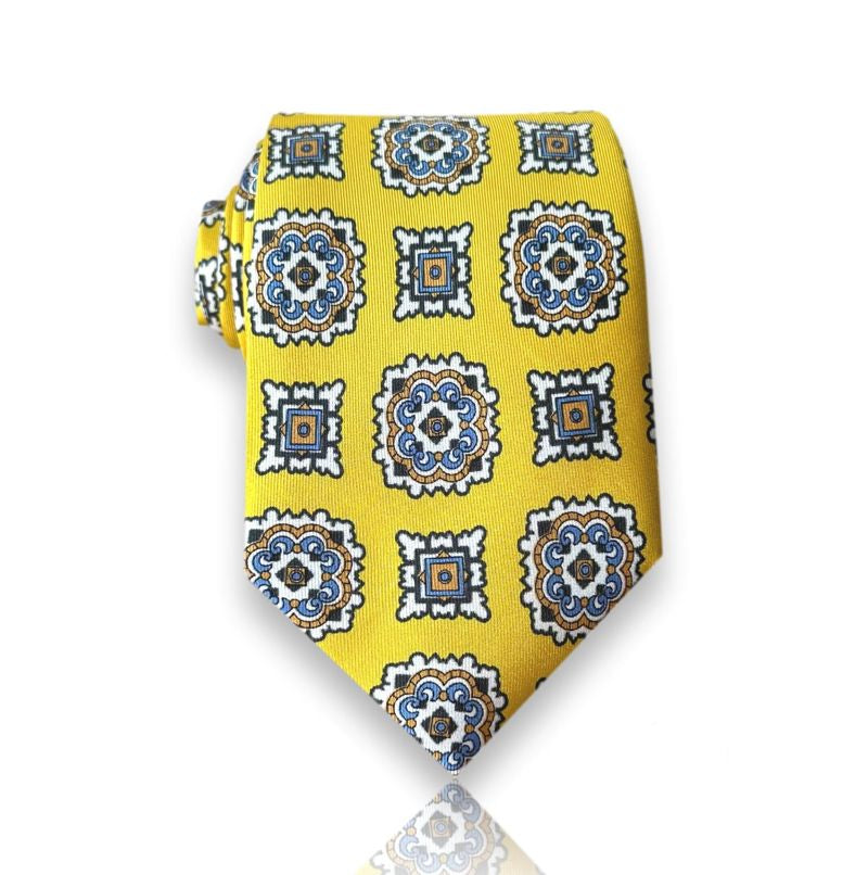Di Capua - Golden Mosaic Silk Tie – Vibrant Mediterranean Style with Timeless Elegance