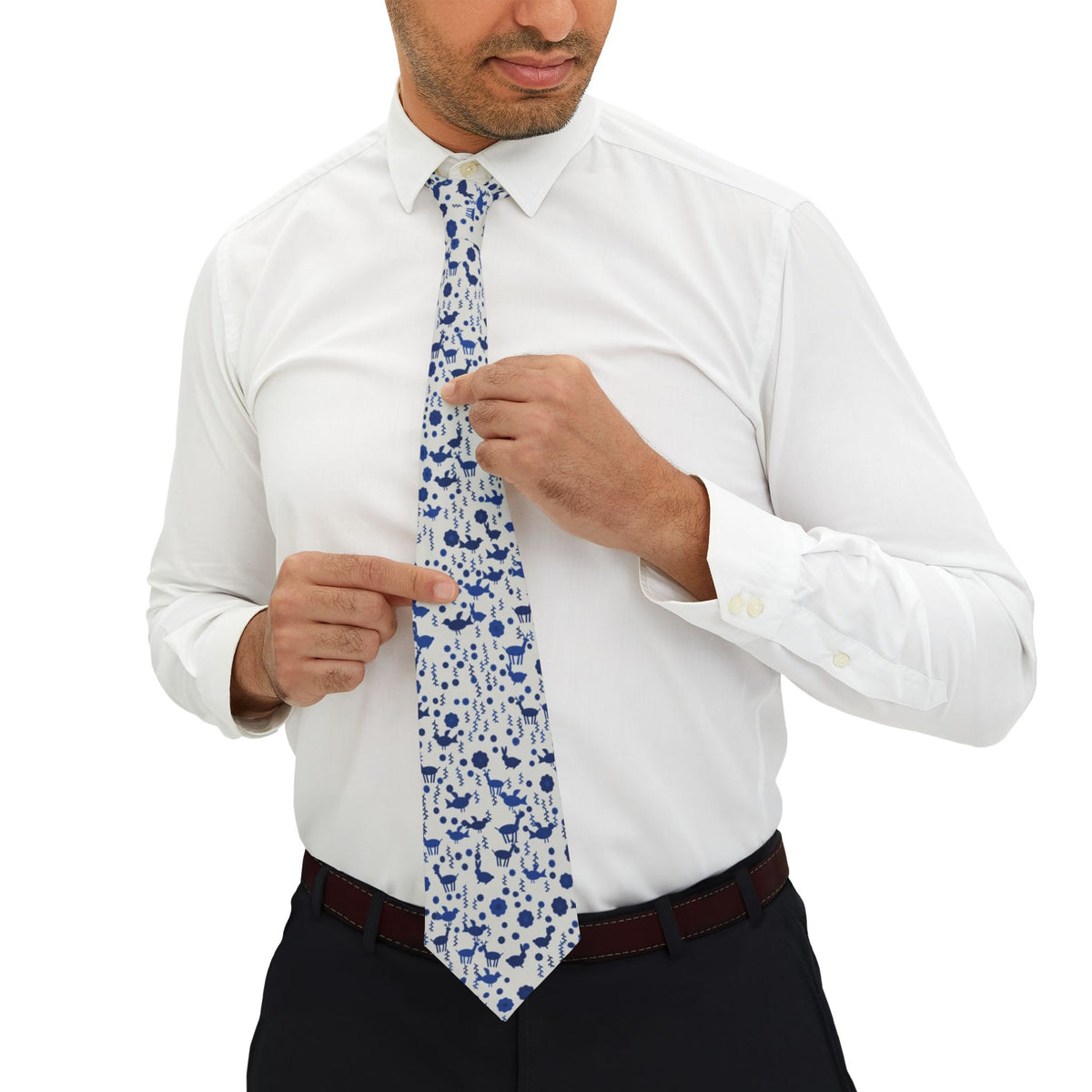 Skram Satin Edition - Cobalt & White Otomi Embroidery Tie
