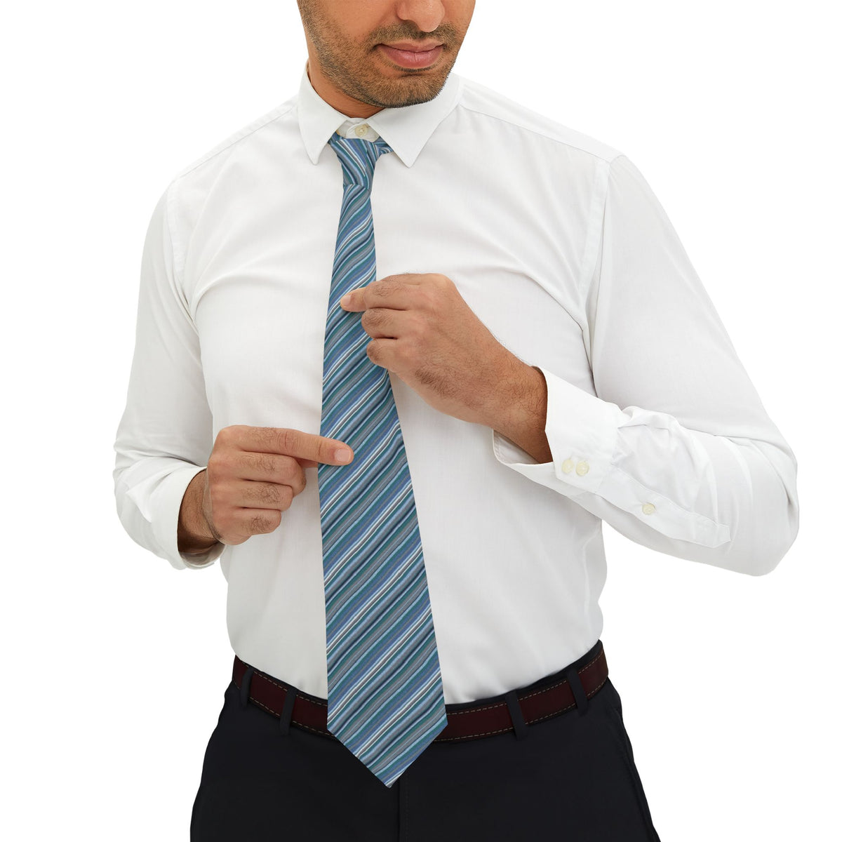 Haxthausen Satin Edition - Blue & Grey Heather Stripe Tie