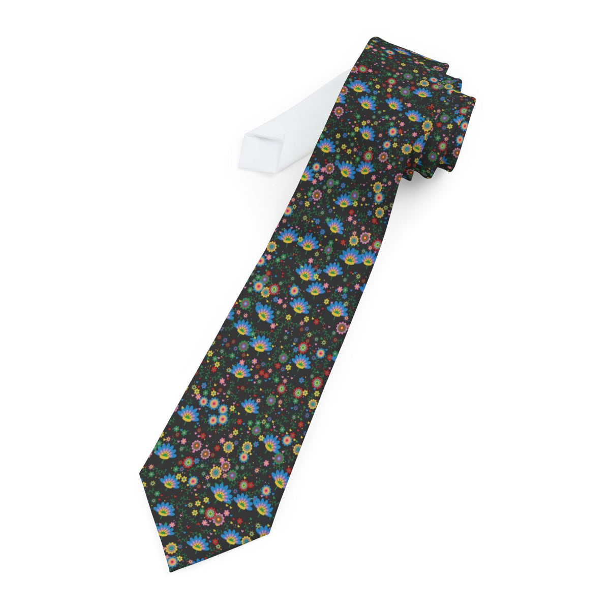 Lindenov Satin Edition - Black Multicolor Folk Floral Tie
