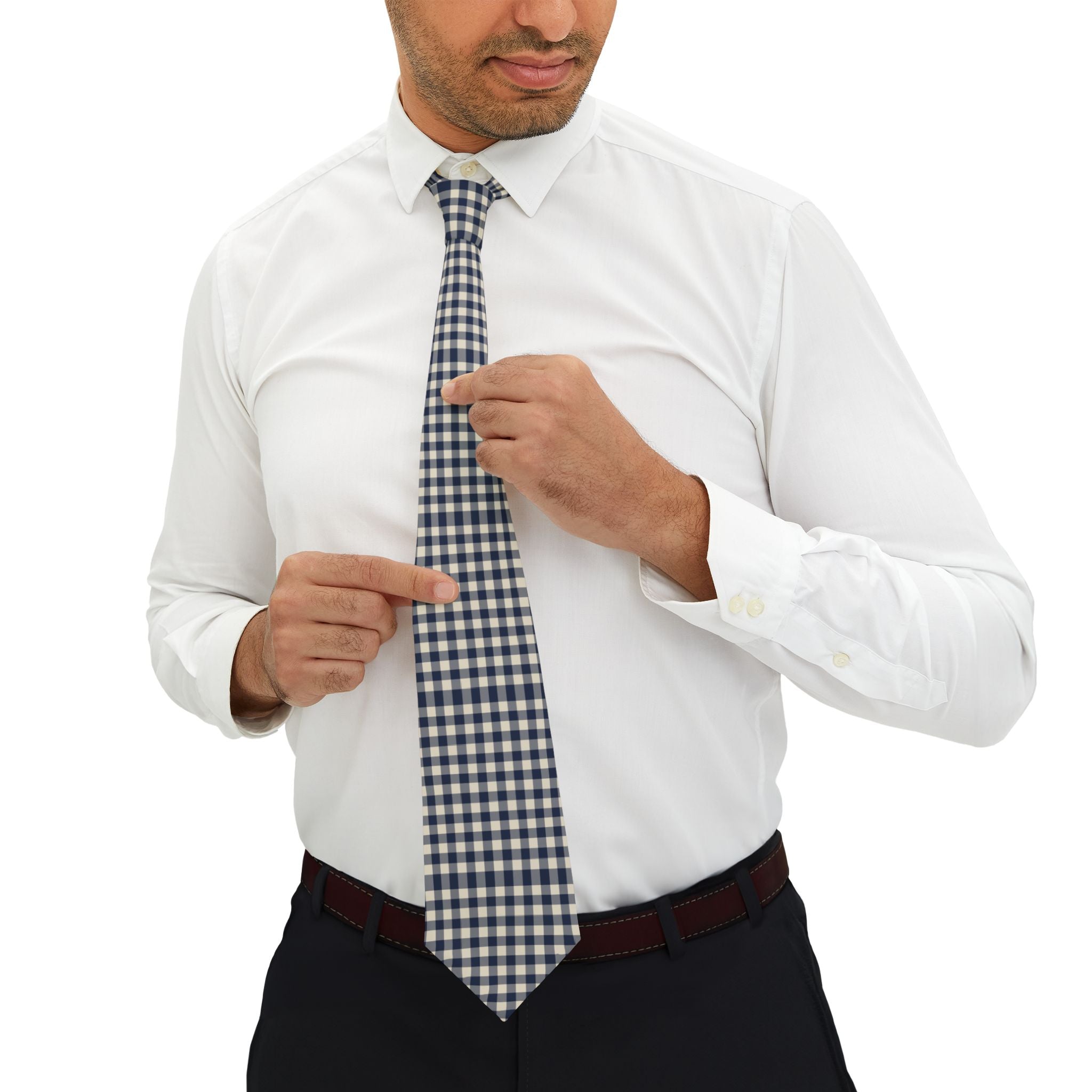 Ivrea Talisman Tie - Beige Navy Gingham