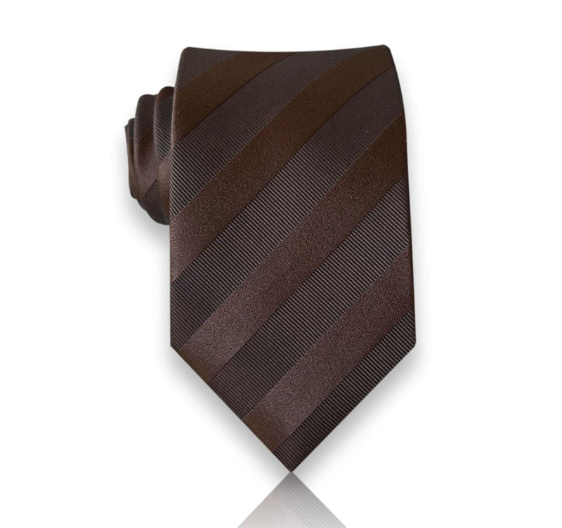 d'Houdetot - Chocolate Brown Silk Tie with Tonal Stripes – Deep, Refined, and Understated