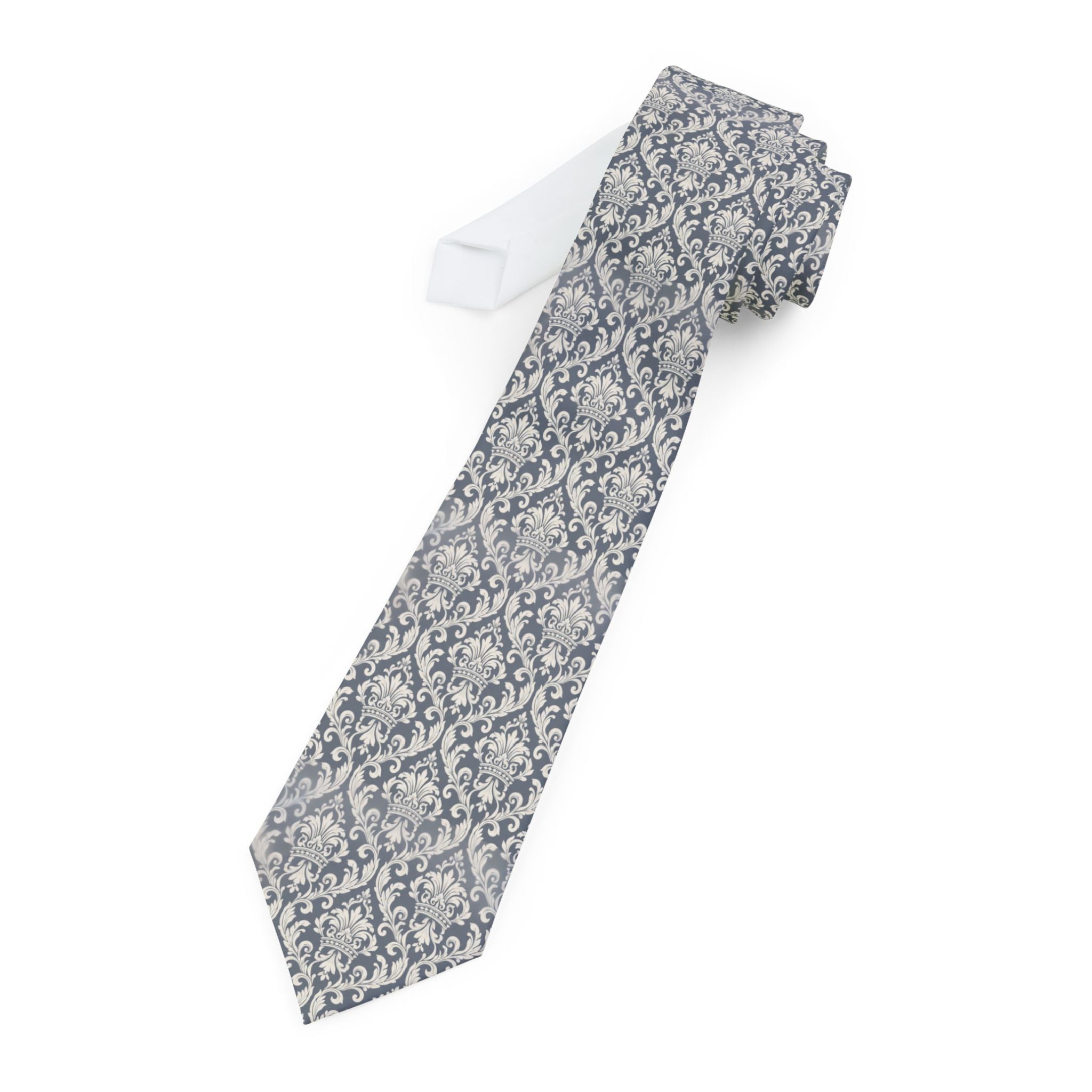Ayer Talisman Tie - Slate Ivory Damask