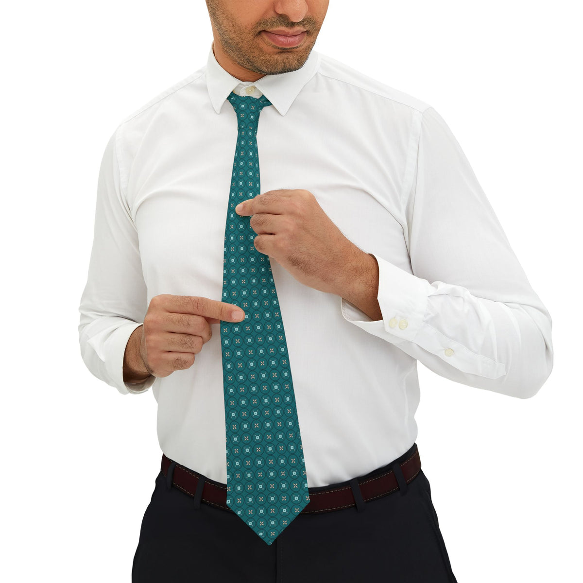 Menzingen Talisman Tie - Teal Floral Mosaic