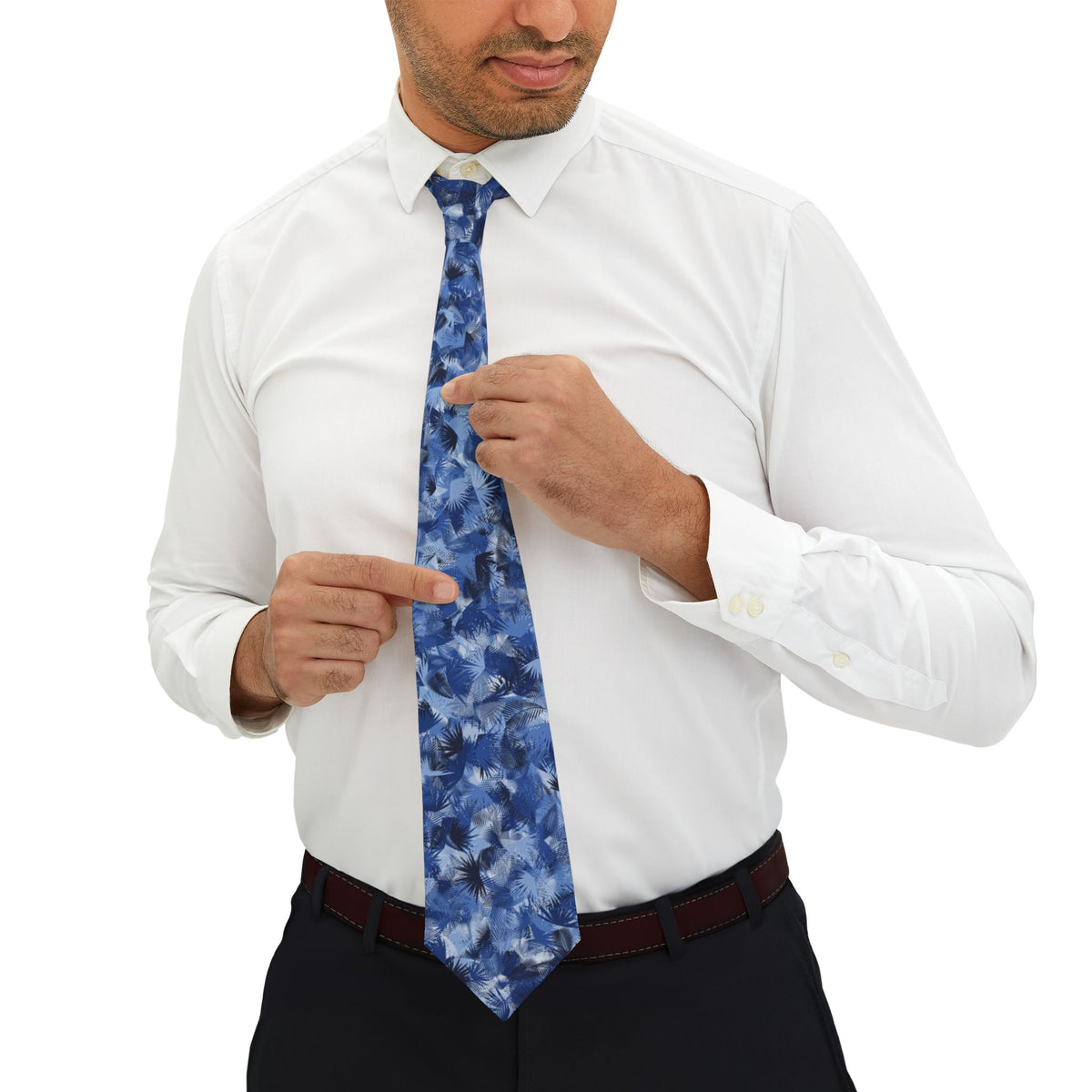 Podebusk Satin Edition - Sky & Navy Jungle Leaf Tie