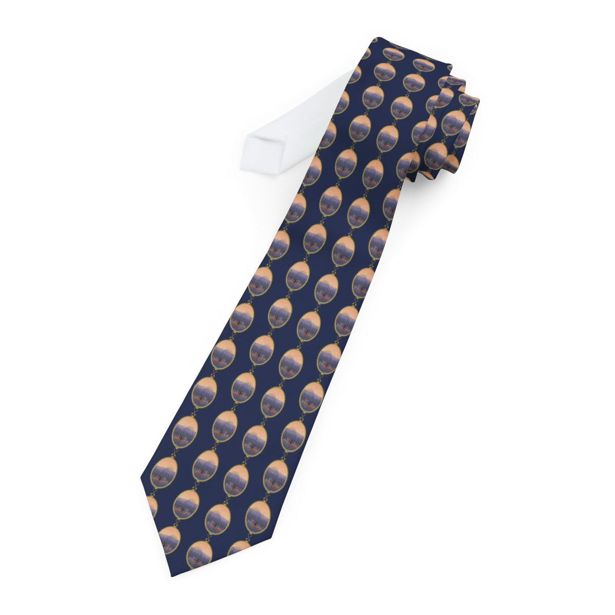 Forgach Satin Edition - Navy & Peach Canoe Tie