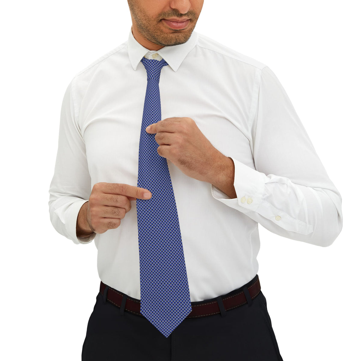 Bochart Satin Edition - Black, Blue & White Fan Leaf Tie