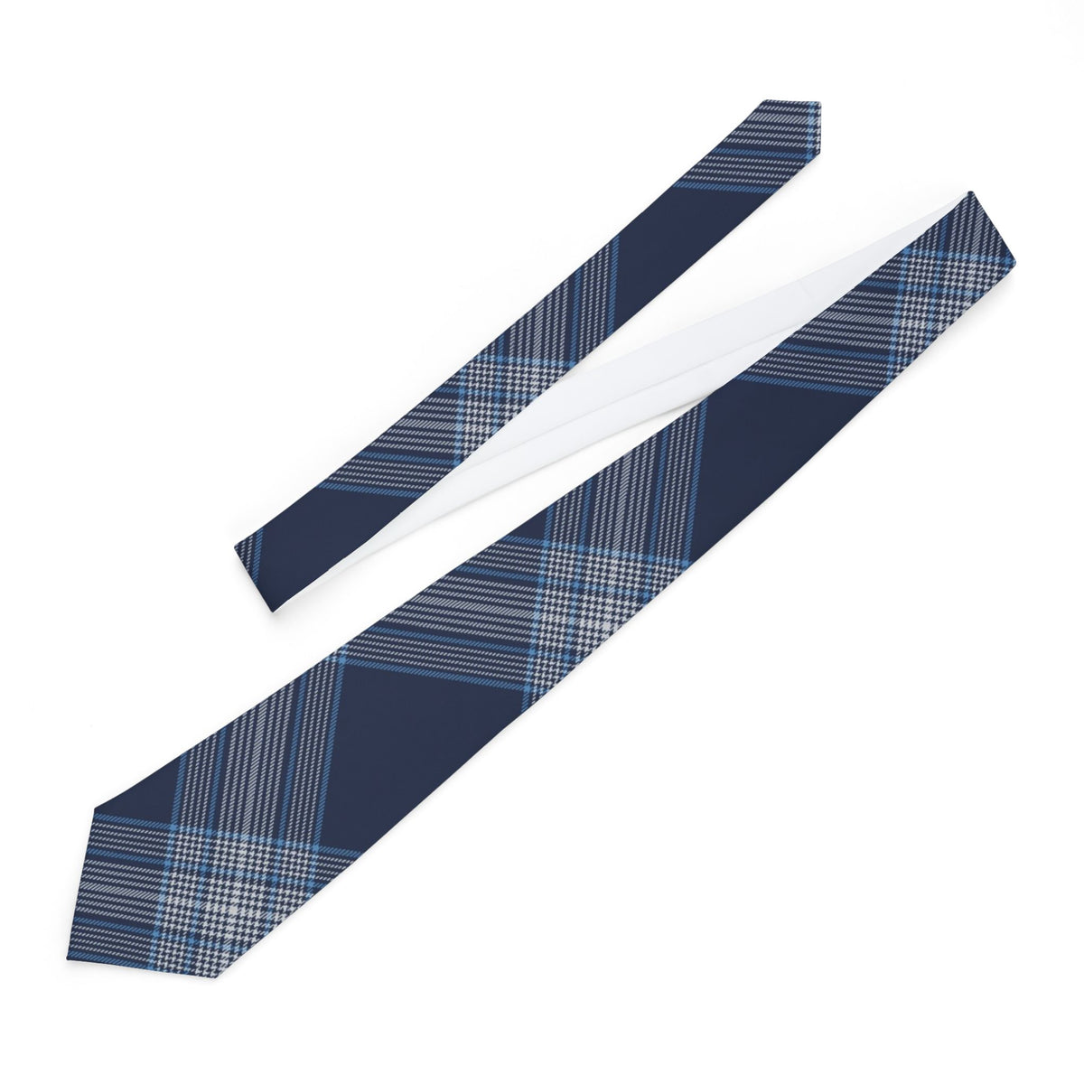 Lennox Satin Edition - Navy & Sky Herringbone Tartan Tie