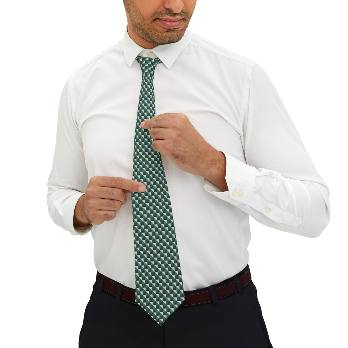 Ebnat Talisman Tie - Charcoal Teal Triangle Mosaic