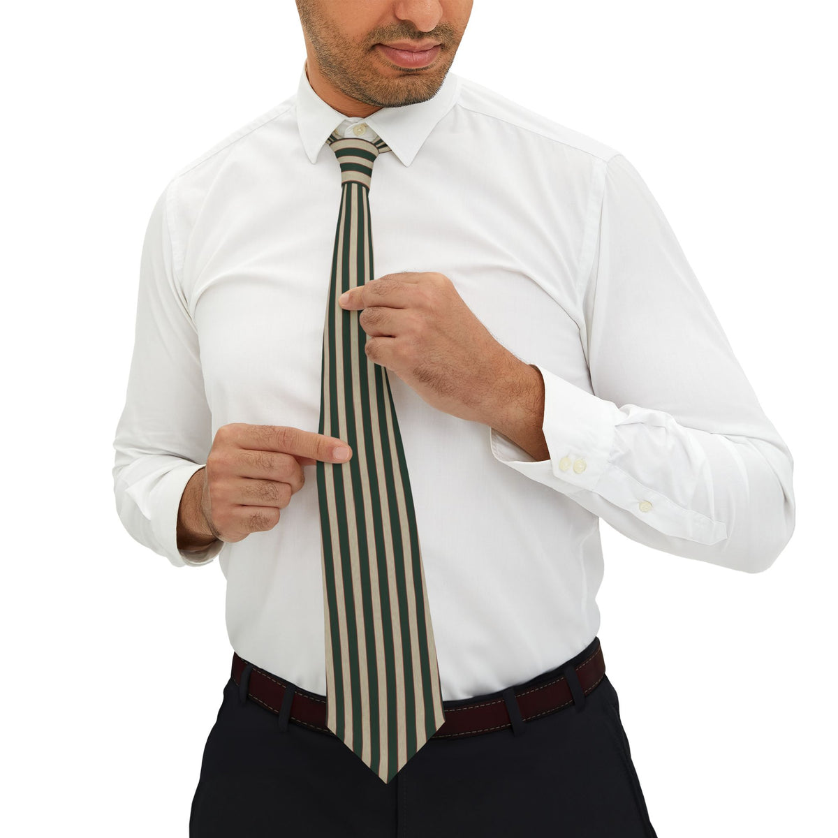 Beck-Friis Satin Edition - Forest & Cream Grosgrain Stripe Tie