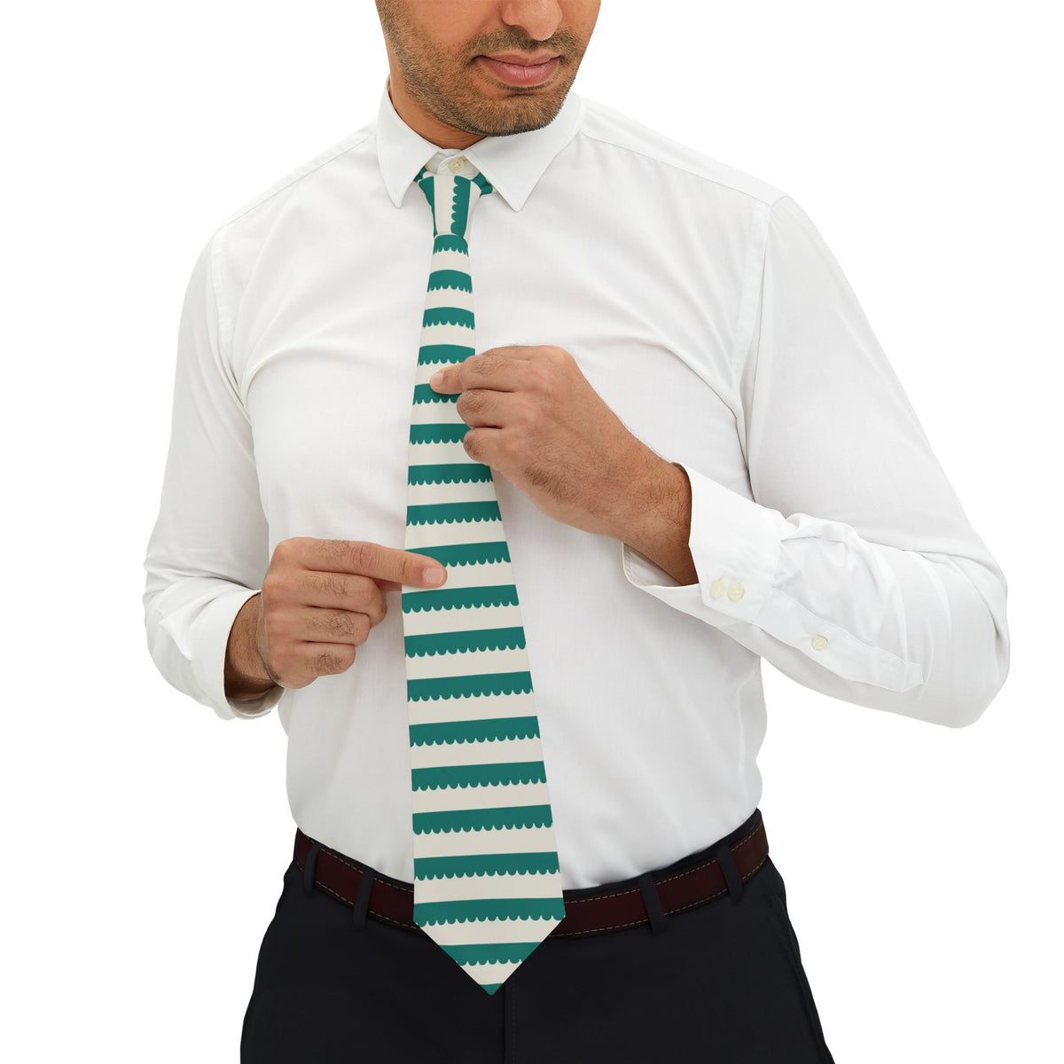 Rosenhane Satin Edition - Teal & Ivory Awning Stripe Tie
