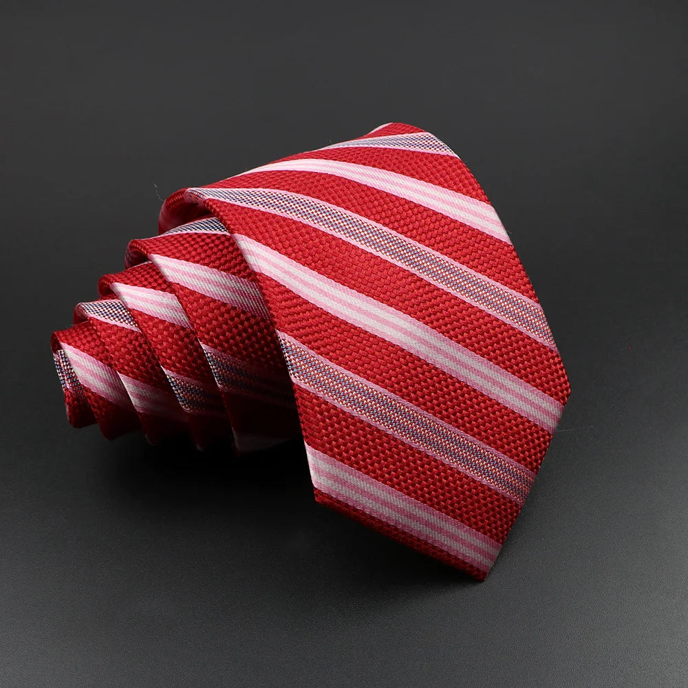 Epernon - Classic Red Textured Striped Silk Necktie