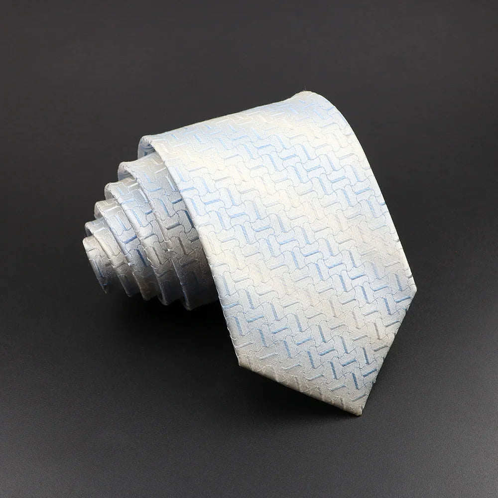 La Motte-Houdancourt - White and Blue Geometric Silk Necktie