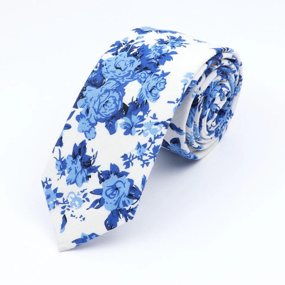Harrowden - White & Blue Rose Tie