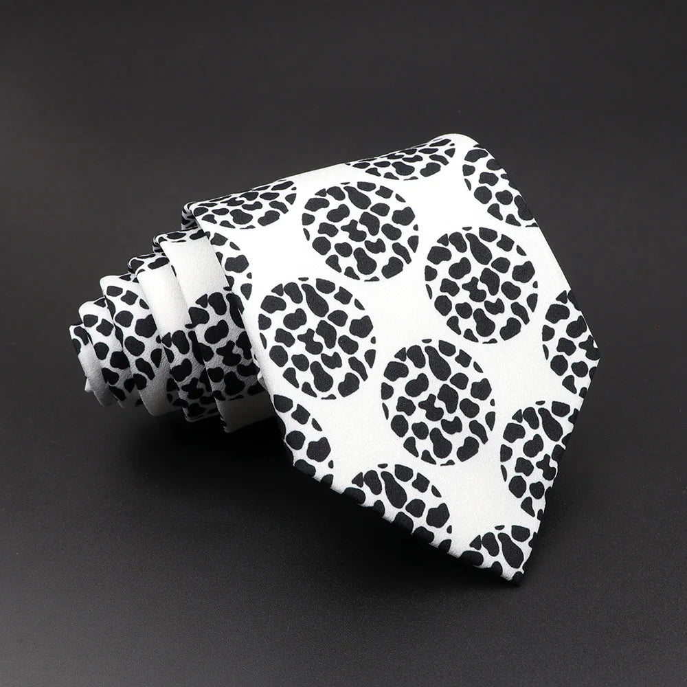 Maillé - White Tie with Black Animal-Print Polka Dots