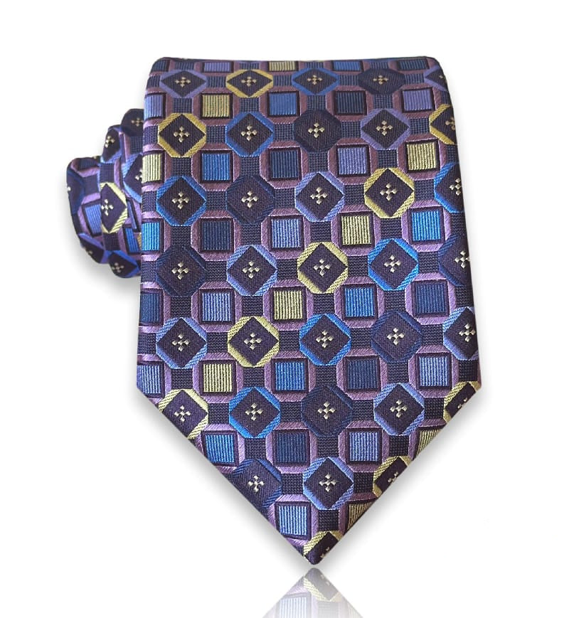 Violet jacquard silk tie with gold diamond medallions