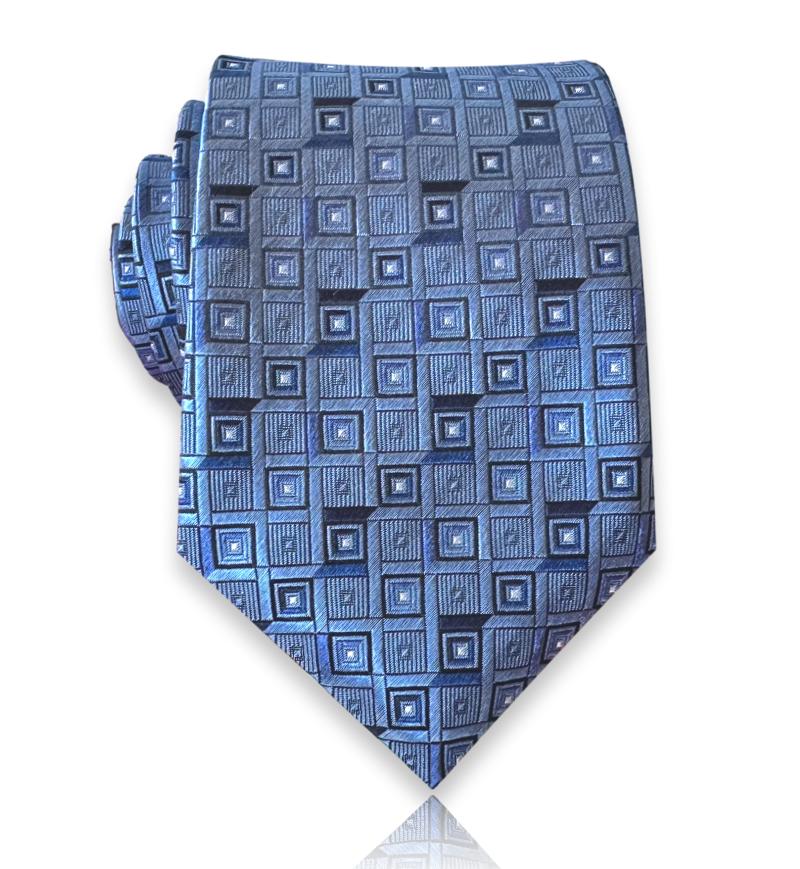 Sapphire blue jacquard silk tie with raised cube pattern