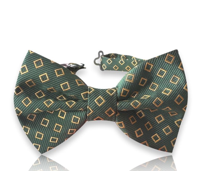 Forest green silk bow tie with gold diamond outlines