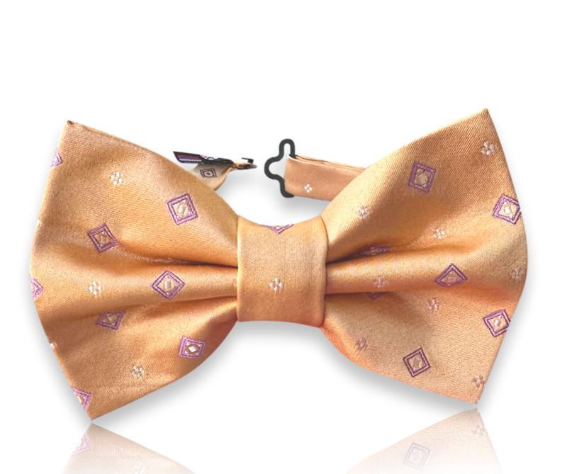 Apricot silk bow tie with lilac diamond neats