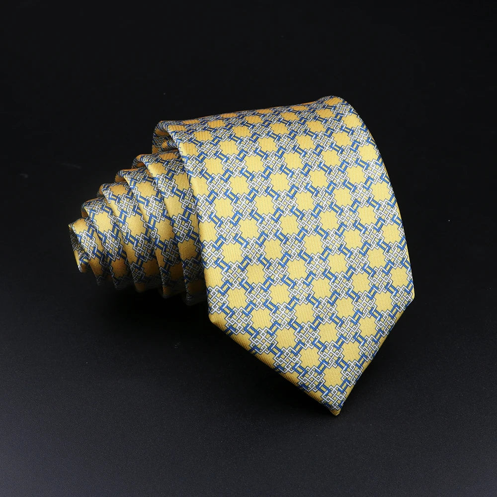 Blacas - Golden Yellow and Blue Interwoven Geometric Necktie