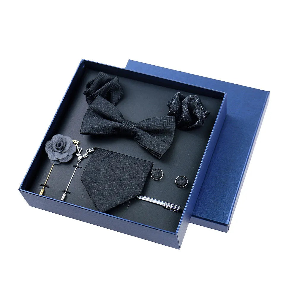 Brancourt - Talisman Tie Set – Black Herringbone Luxury Set