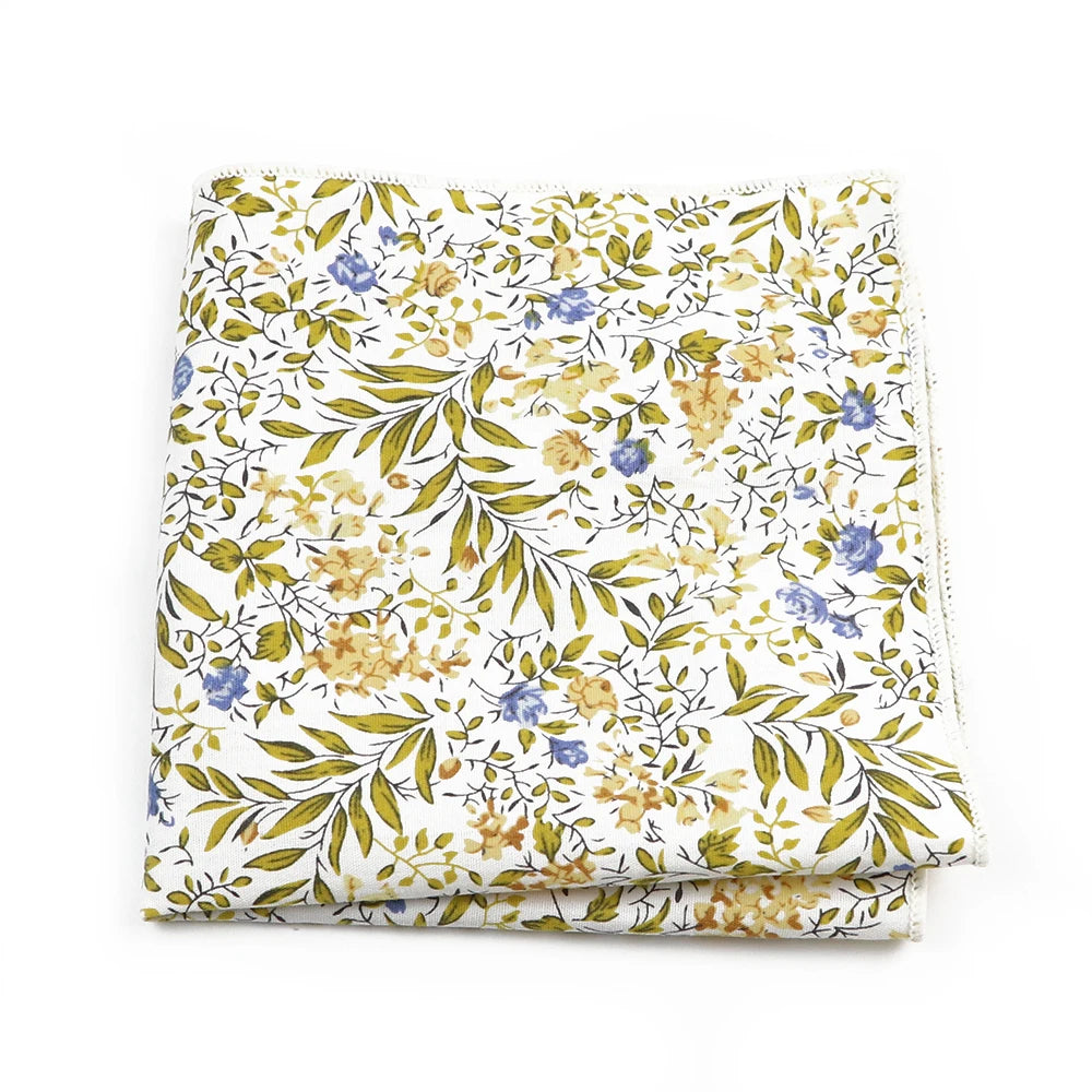 Talisman Pocket Square – Olive Blue Vine Floral Cotton Pocket Square