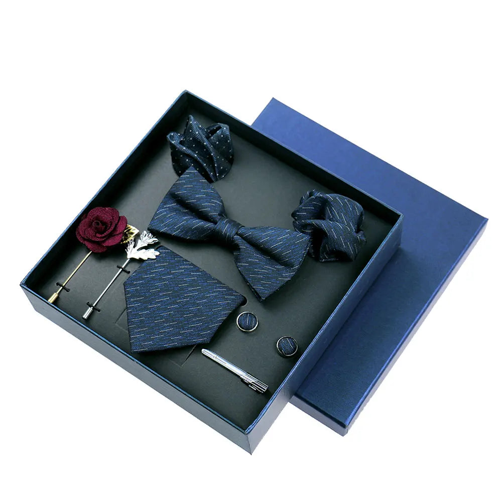 Bellefonds - Talisman Tie Set – Midnight Blue Textured Stripe Luxury Set