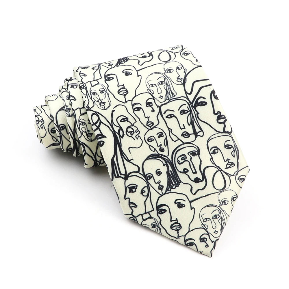 Wragby - Ivory Abstract Faces Tie