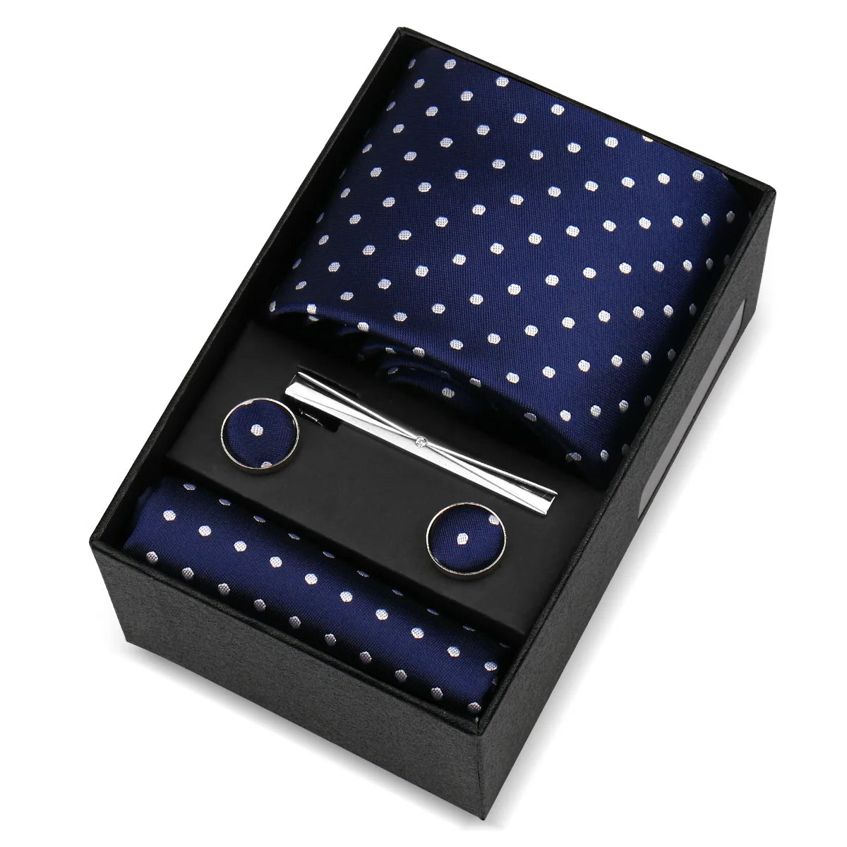 La Trémoille - ربطة عنق كلاسيكية منقط باللونين الأزرق الداكن والأبيض