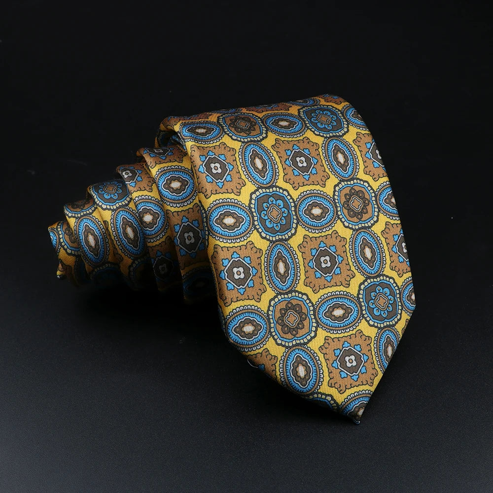 Auvergne - Golden Brown and Blue Ornamental Patterned Necktie