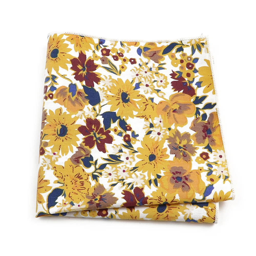 Talisman Pocket Square – Golden Burgundy Floral Cotton Pocket Square