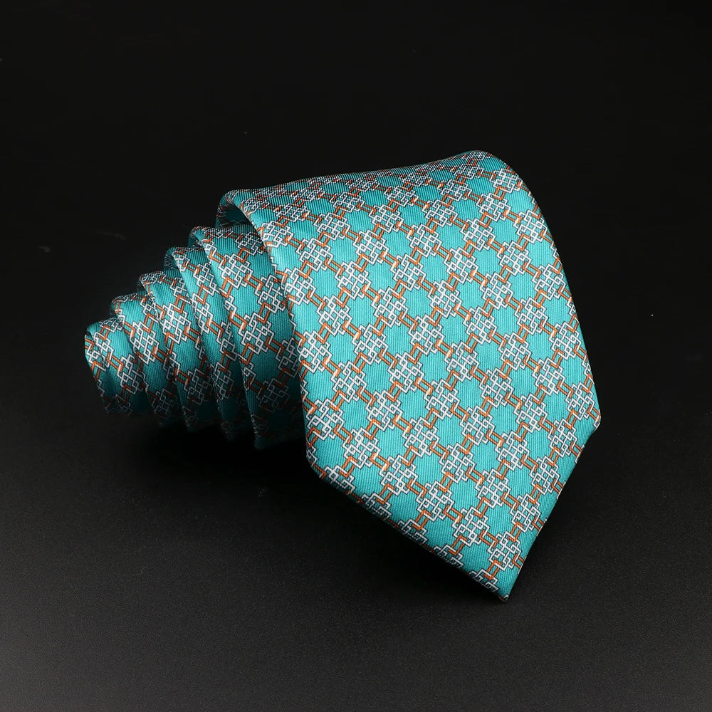 Blacas - Teal and Gold Interwoven Geometric Necktie