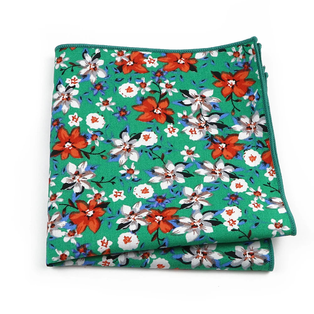Talisman Pocket Square – Emerald Poppy Floral Cotton Pocket Square