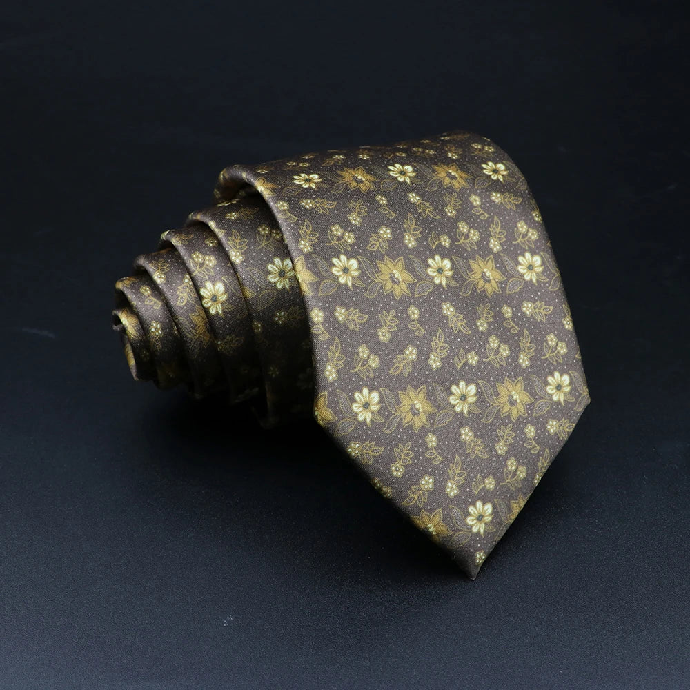 ربطة عنق موروسيني بنقوش زهرية باللونين البني والذهبي