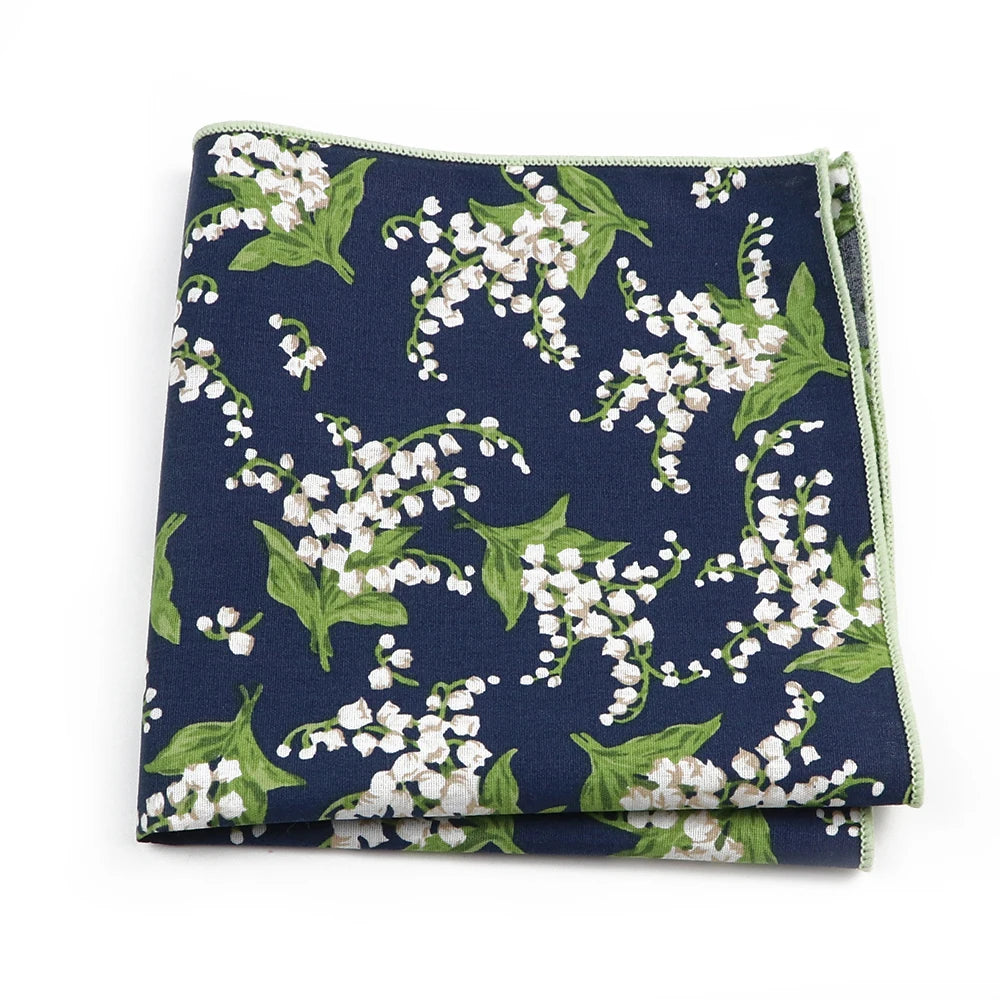 Talisman Pocket Square – Navy Lily of the Valley Cotton Pocket Square