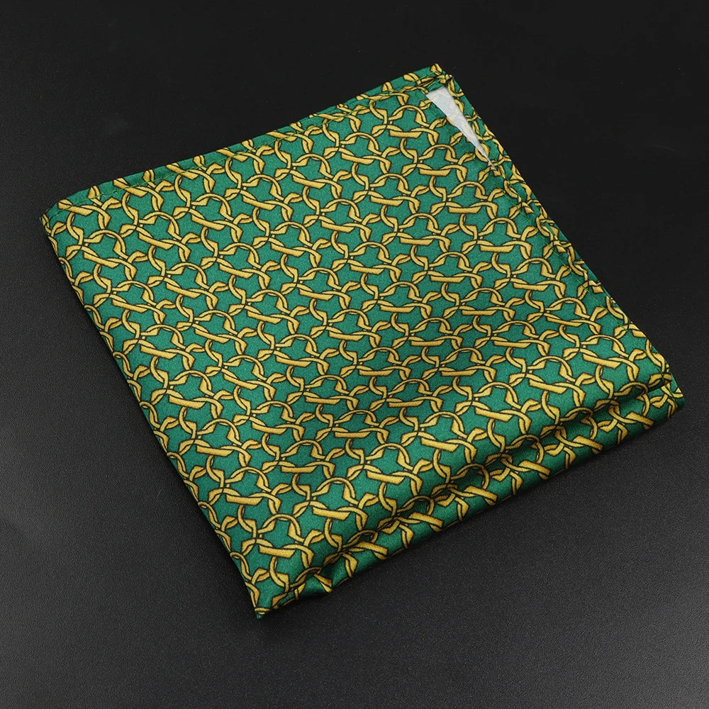 Cossé-Brissac - Green Pocket Square with Yellow Interlocking Pattern