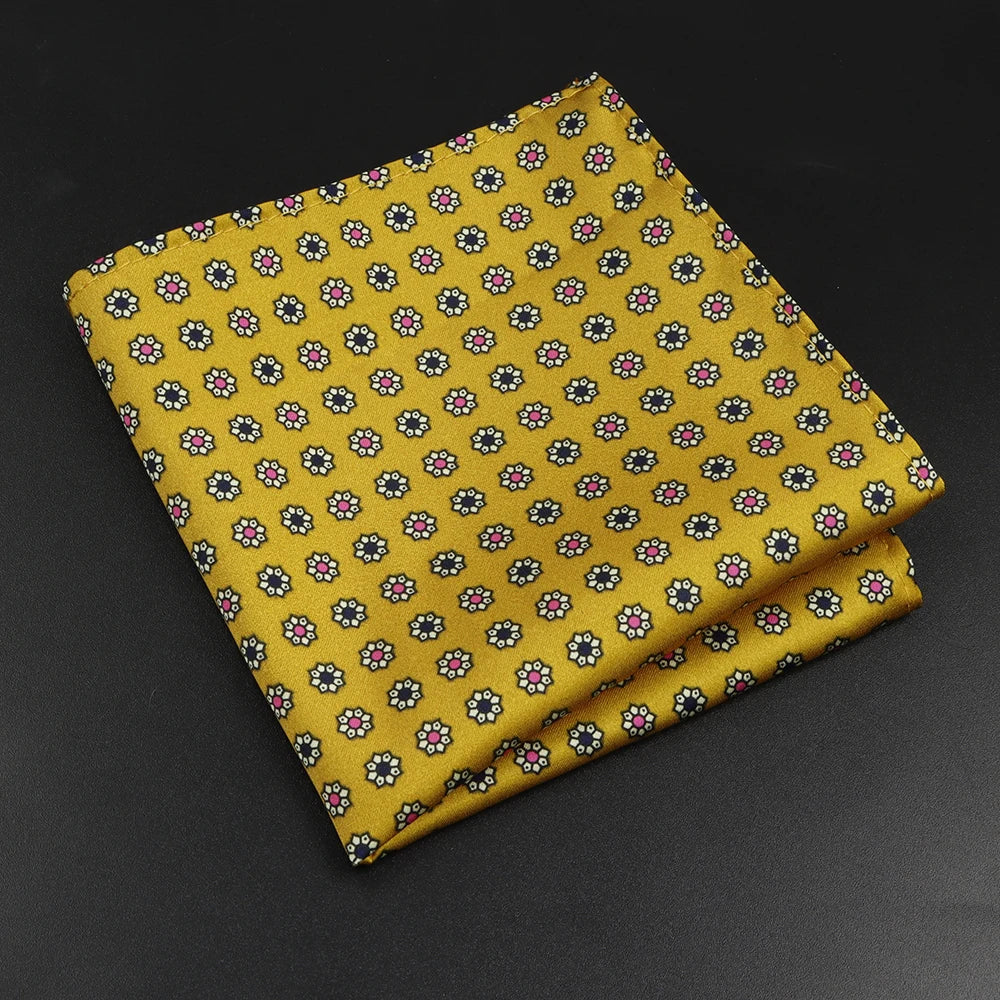 Balzac - Yellow Pocket Square with Red and White Floral Pattern