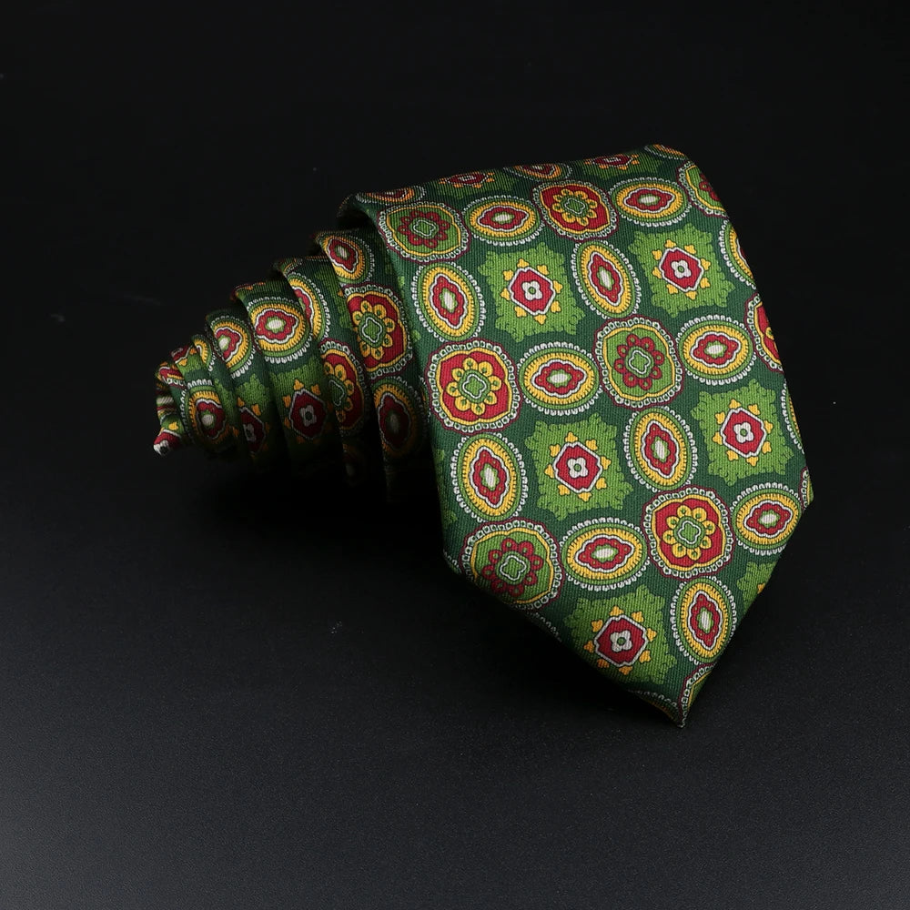 Auvergne - Green and Red Ornamental Patterned Necktie