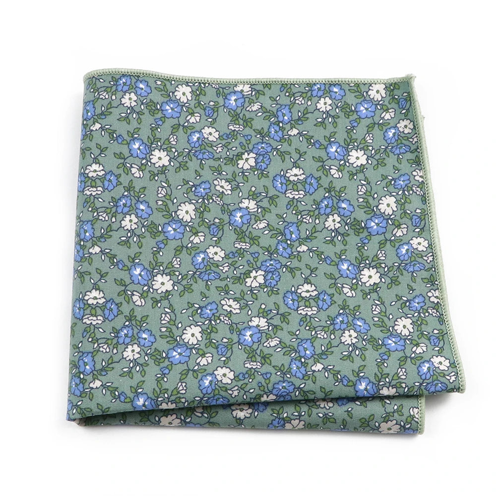 Talisman Pocket Square – Bluebell Sage Floral Cotton Pocket Square