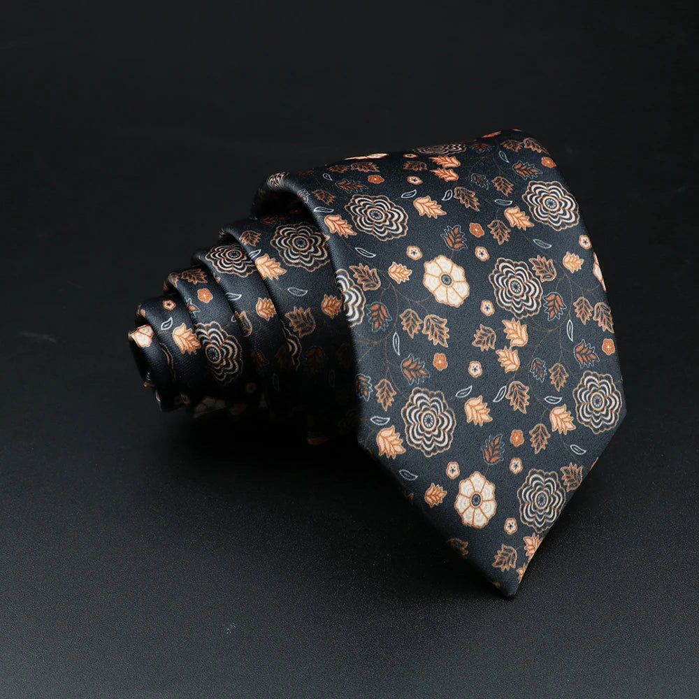 Este - Black and Gold Floral Pattern Tie