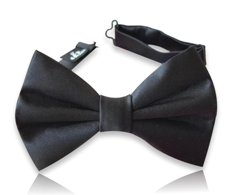 Ampurdán classic solid black satin silk bow tie