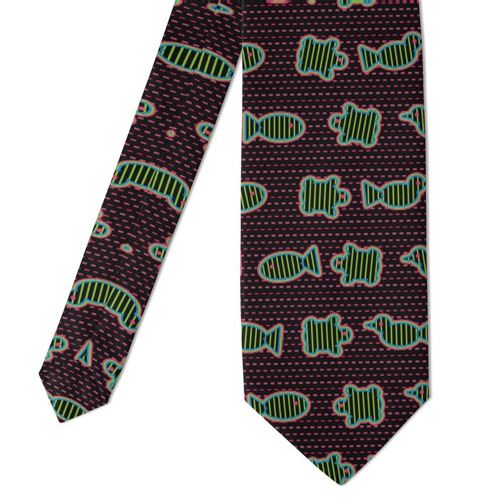 Hvide - Black & Pink Mola Appliqué Tie – Neon Folk Art Creatures for Bold Nights