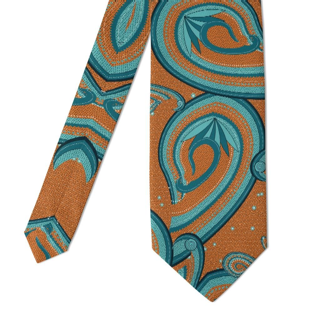 Colloredo - Tangerine & Teal Stippled Paisley Tie – Mediterranean Fête
