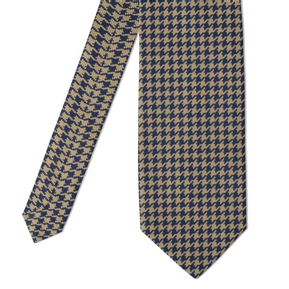 Montferrat - Navy & Tan Houndstooth Tie – Camel Coat Classic