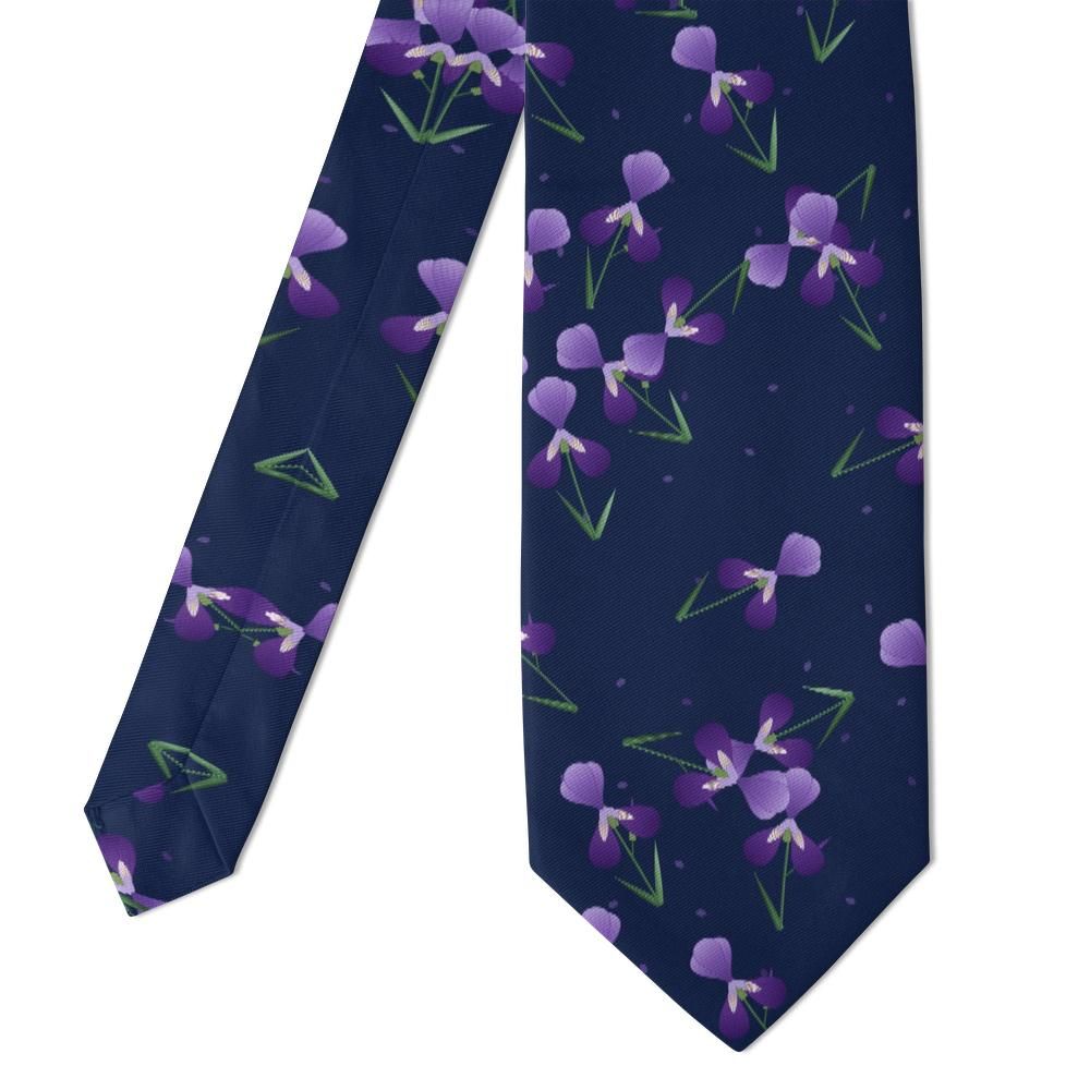 Krasinski - Navy & Violet Iris Tie – Tossed Bearded Irises in Full Bloom